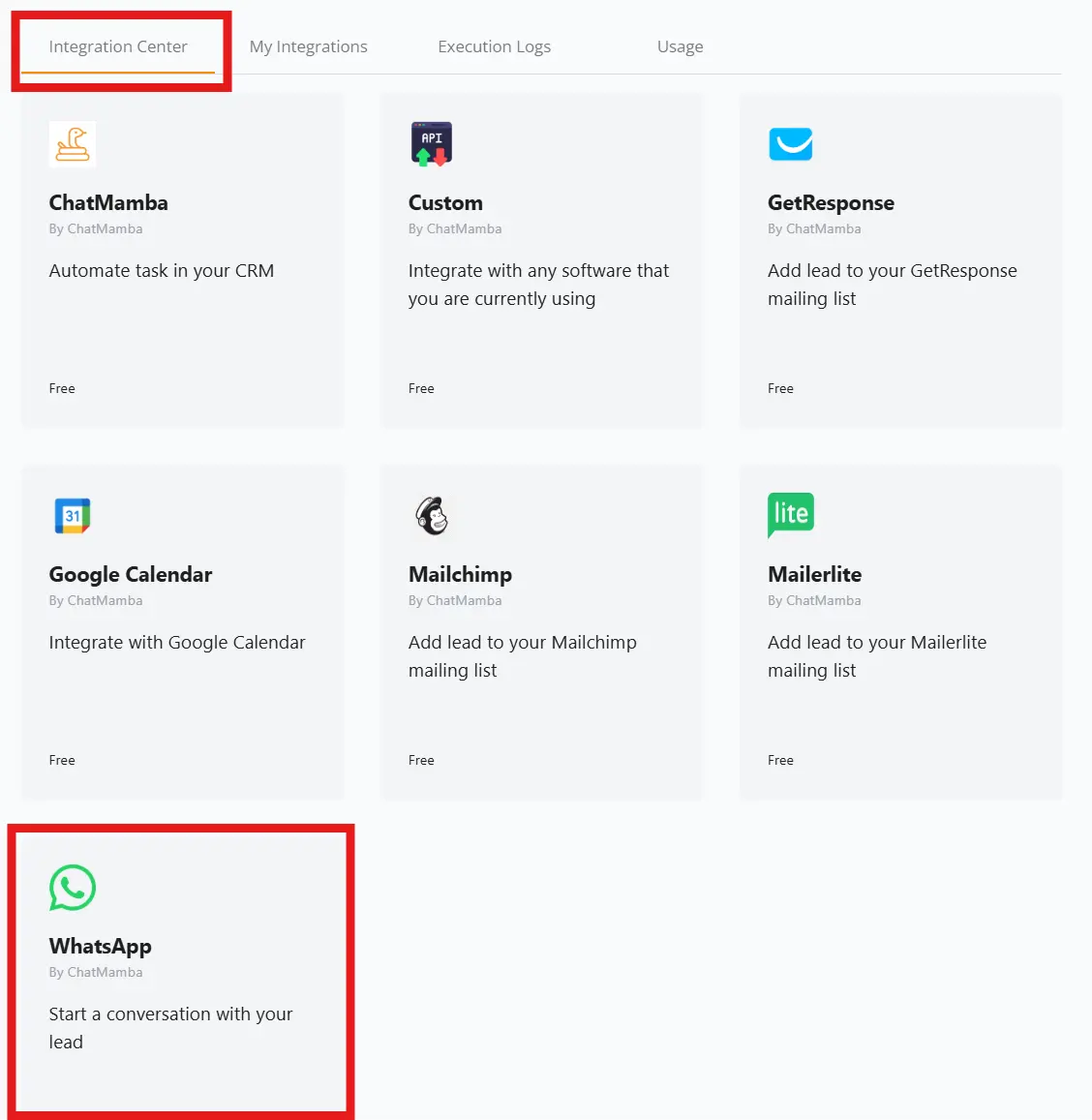 Navigate to WhatsApp integration