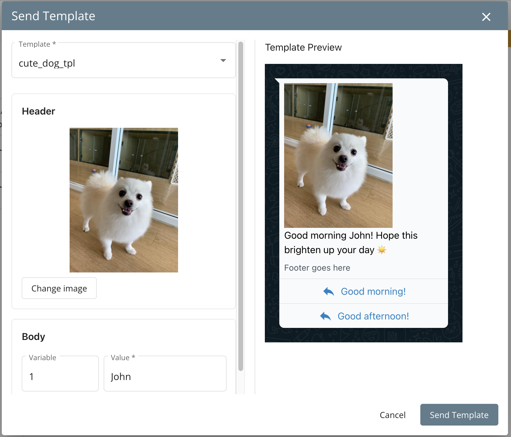 Select WhatsApp Template in Inbox