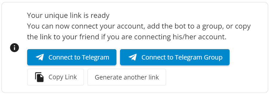 Generate link to connect to Telegram