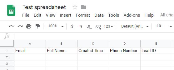 Google Sheet header row example